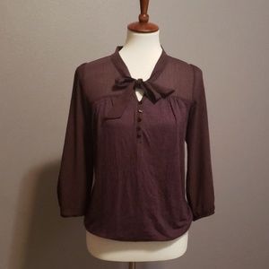 LOFT tie neck blouse in burgundy wine S